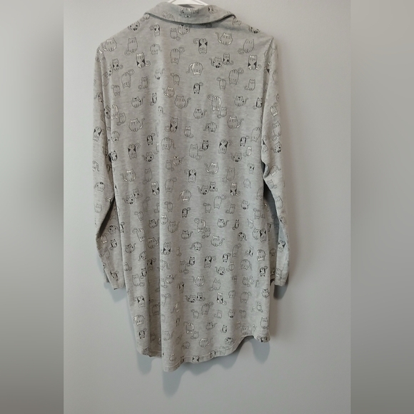 Dearfoams Cat Print Gray Button-Up Nightshirt Women's Medium Cozy Loungewear - Picture 5 of 5